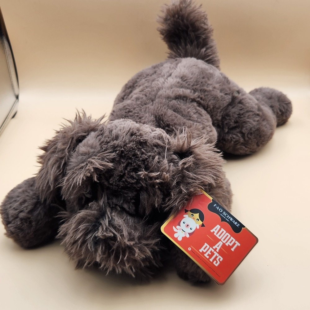 FAO Schwarz Adopt a Pet Teddy The Schnoodle Brown Puppy Dog Plush Animal Toy